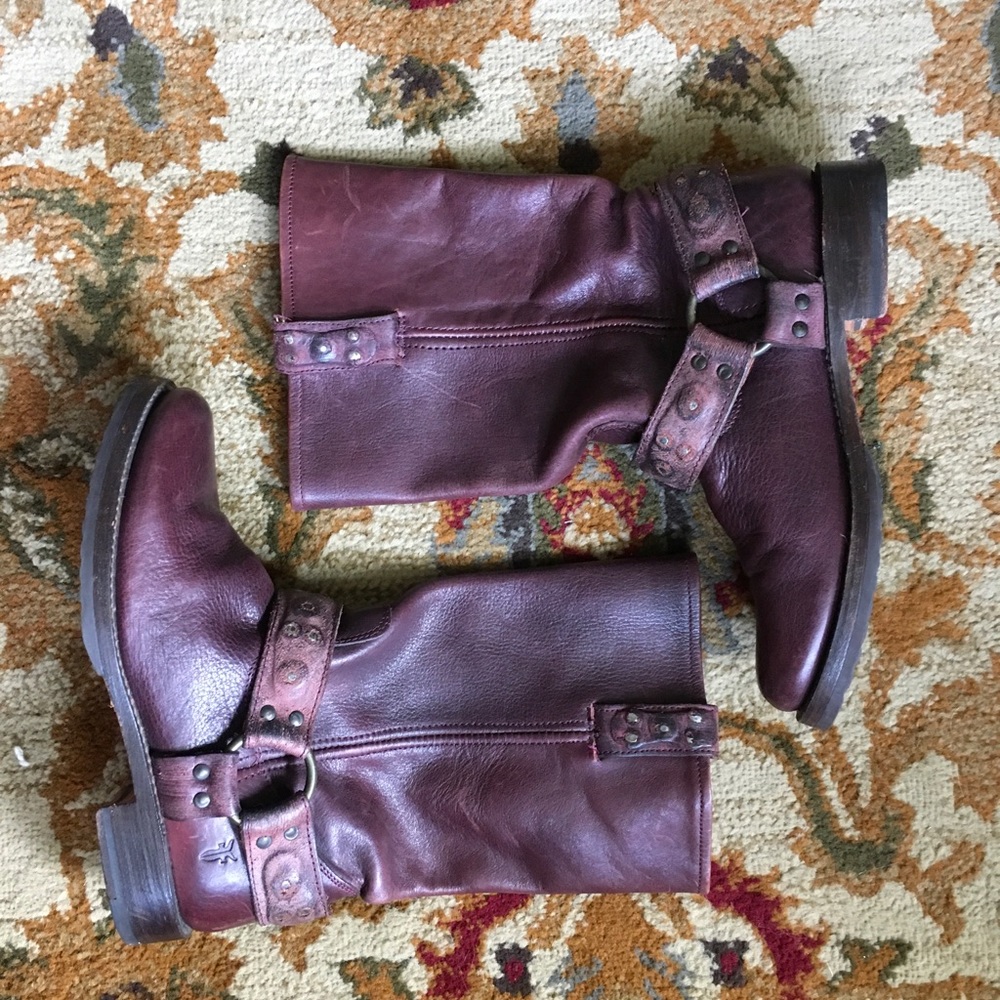 Frye harness boots *rare*.  Plum color. Size 8.5